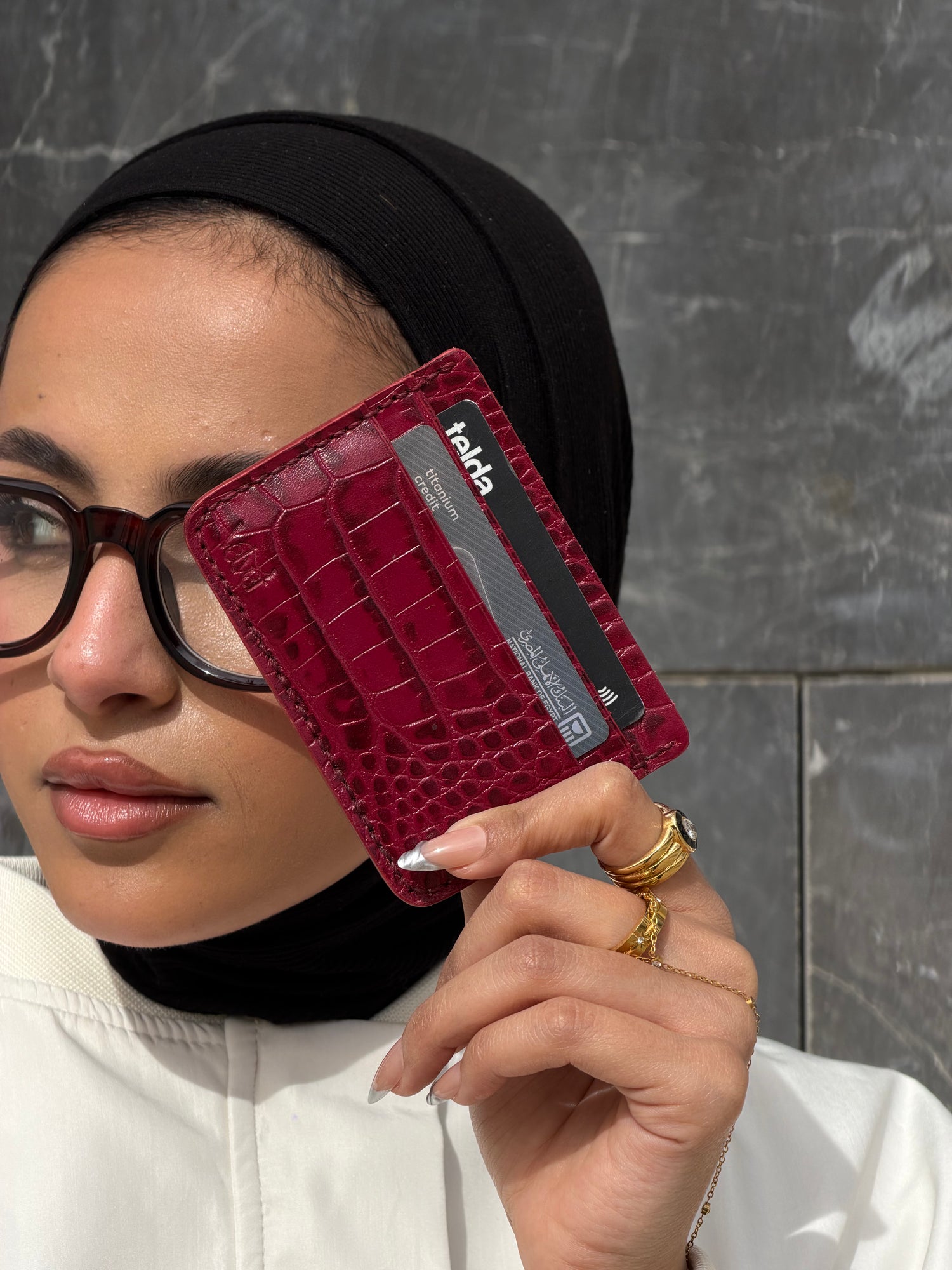 Velvet Cardholder in Wine Crocodile