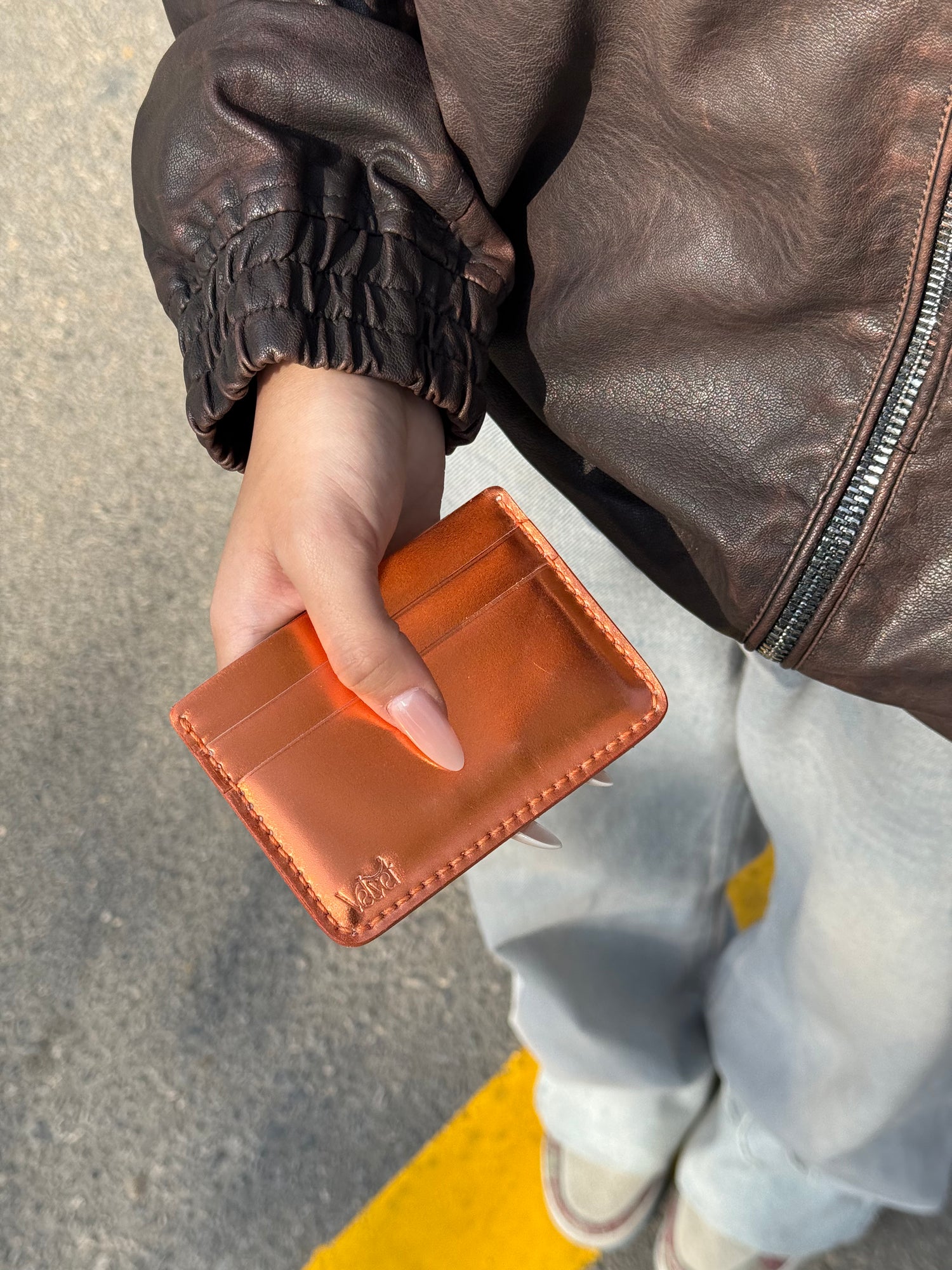 Velvet Cardholder in Metallic orange