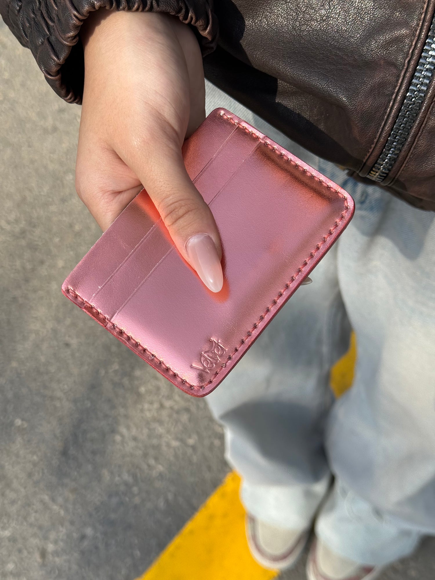 Velvet Cardholder in Metallic Rose gold