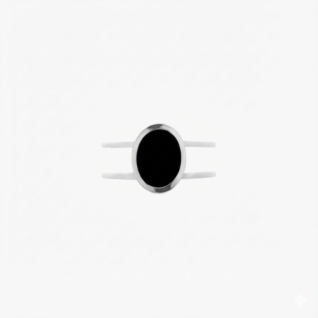 Black Oval Ring in silver