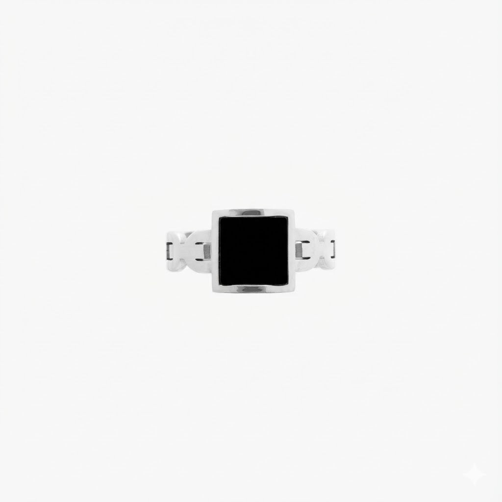 Black Square Ring in silver